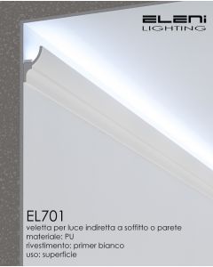 Profilo a Parete per Strisce Led a Illuminazione Indiretta in Poliuretano DIM.mm 2000x70x40 ELENI EL701