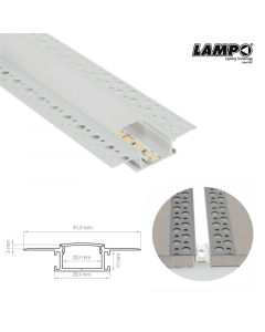 Kit Profilo Alluminio da cartongesso "Taglio di Luce Medio" 2 mt Completo di Accessori LAMPO PRKITTLMD