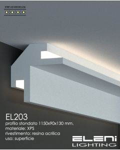 Profilo da Parete o Cartongesso per Strisce Led a Doppia Illuminazione Indiretta in Polistirene Estruso (XPS) DIM.mm 1150X95X95 ELENI EL203